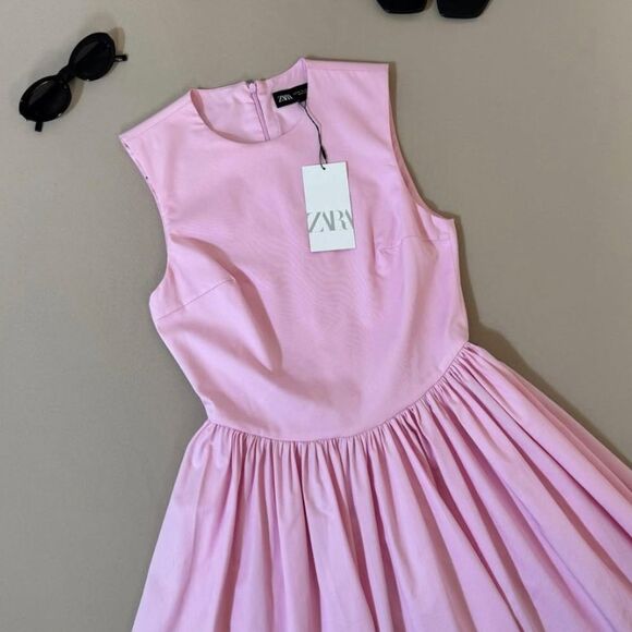 NWT ZARA SHORT gabardine corset voluminous pink dress - Picture 4 of 16